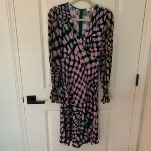 Diane von Furstenburg pink and green long sleeve midi dress